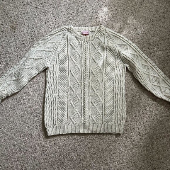Vintage Handmade Cable Knit Wool Sweater XL White - Fisherman's sweater - Picture 1 of 3